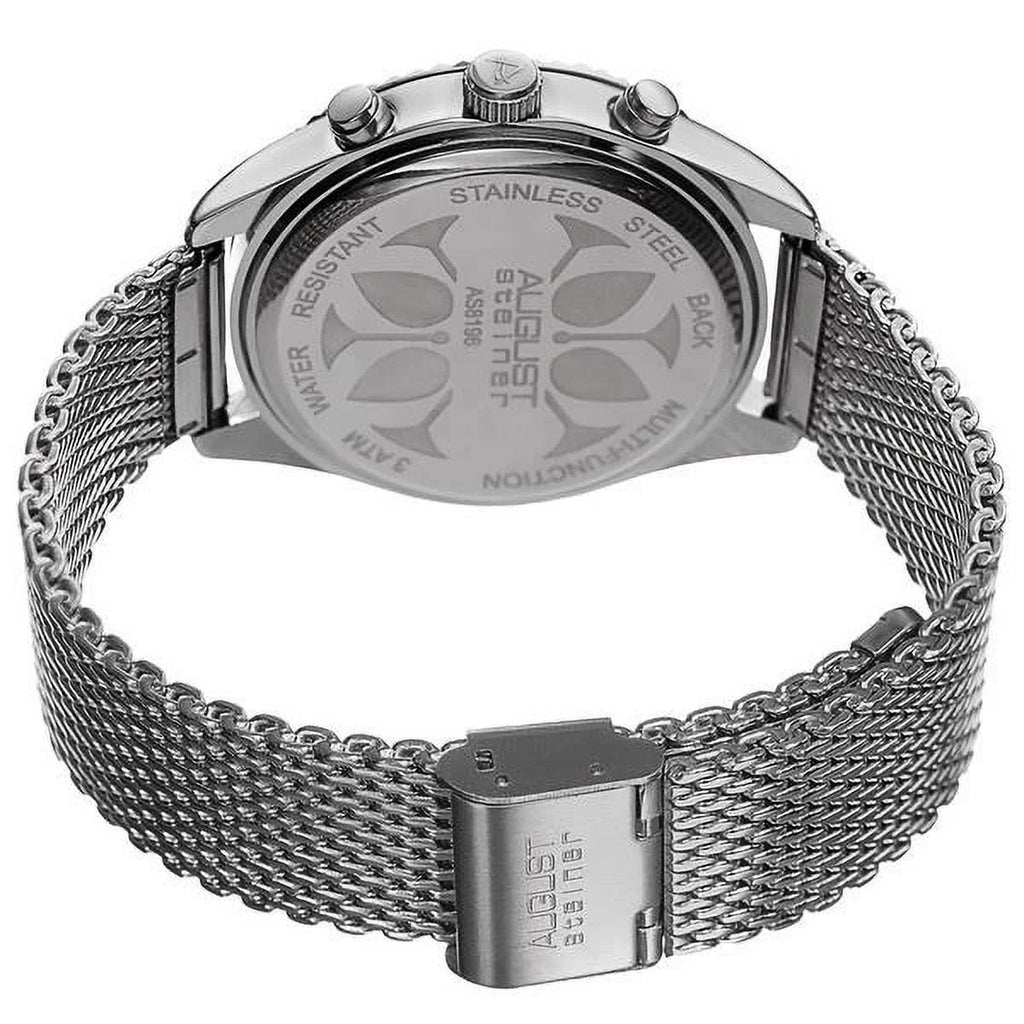 Men'S Swiss-Made Quartz Multifunction Dual Time Stainless Steel Silver-Tone Bracelet Watch