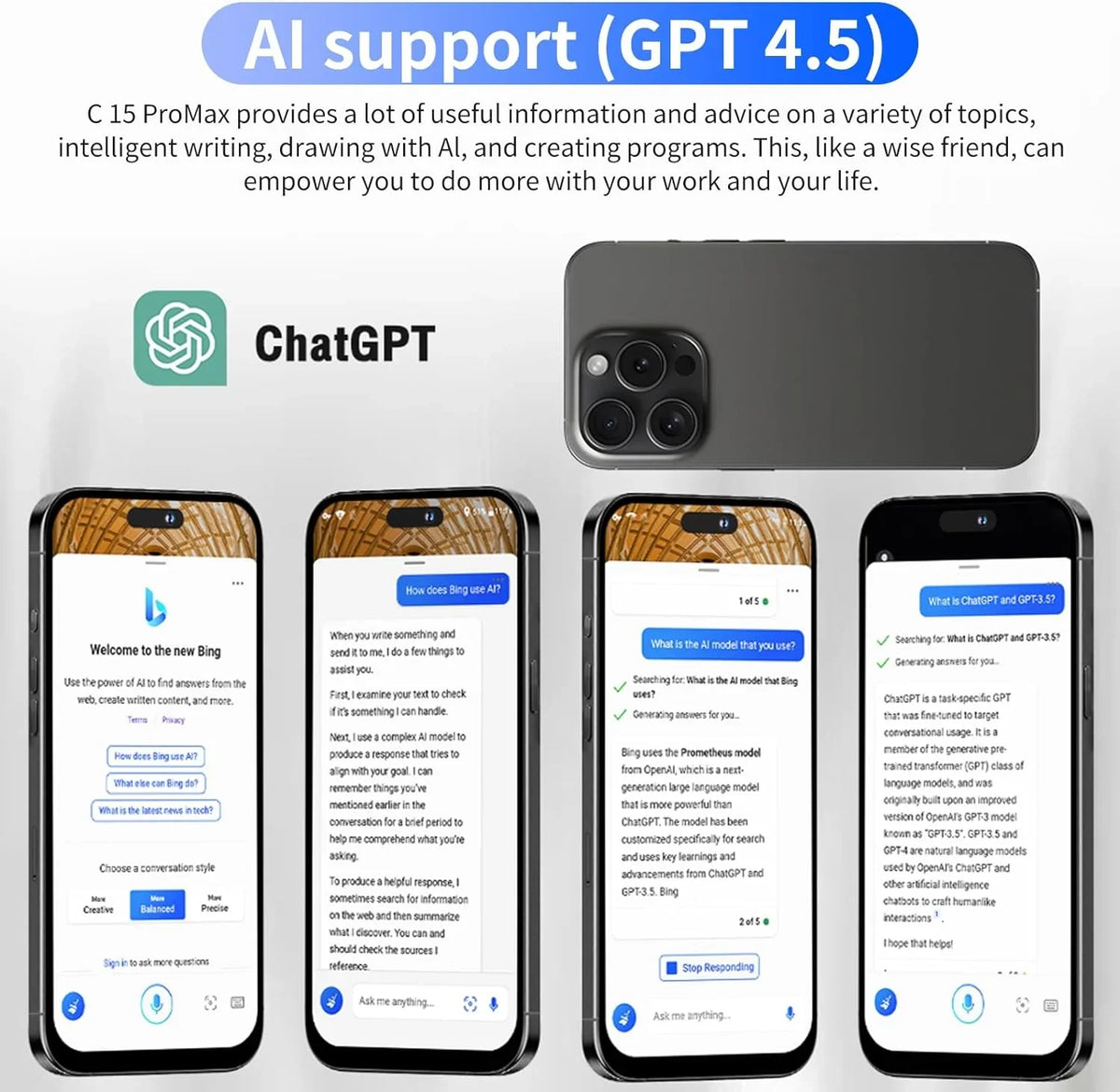 C15 Max (Black,3+32G) Pro AI Android Phone High-Definition Cell Screen Large-Capacity Battery Smartphone Phone Unlocked Support Large 3000mAh Phones Dual-SIM 6.61in Smartphones
