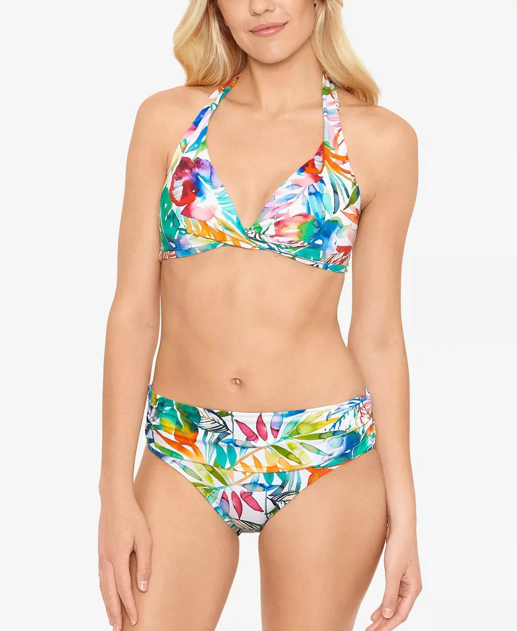 Ralph Lauren Women'S Tropical Caribbean Wide Banded Shirred Hipster Bottoms Cerulean Size 4