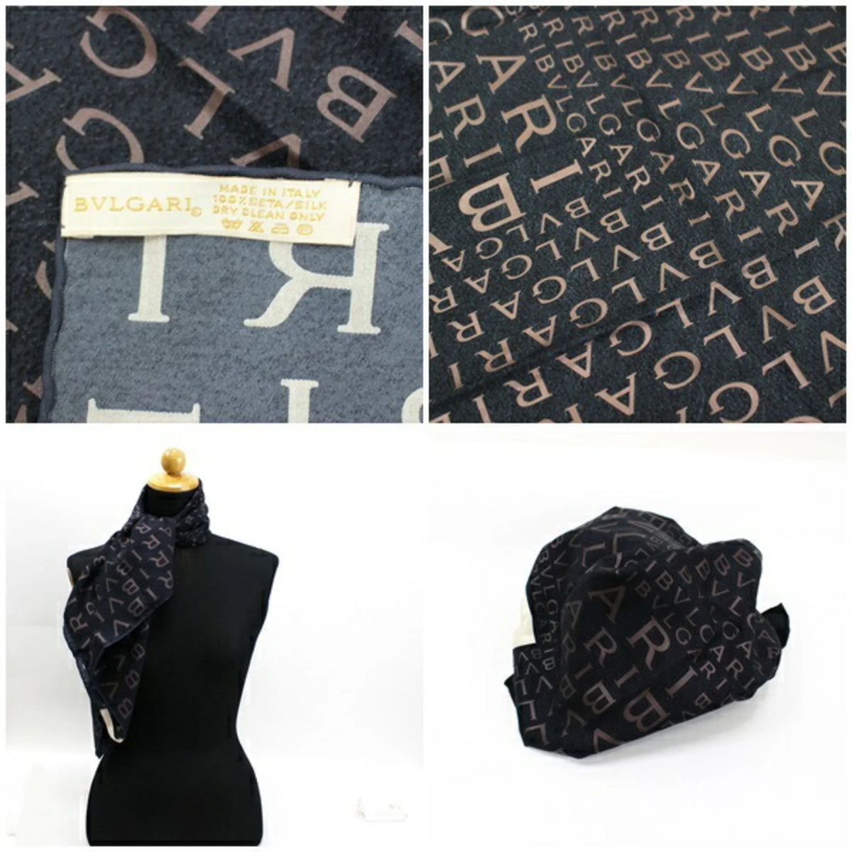 Bvlgari Silk Pre-Owned Black Pattern (Good) | Ladies Scarf Mania Muffler BVLGARI