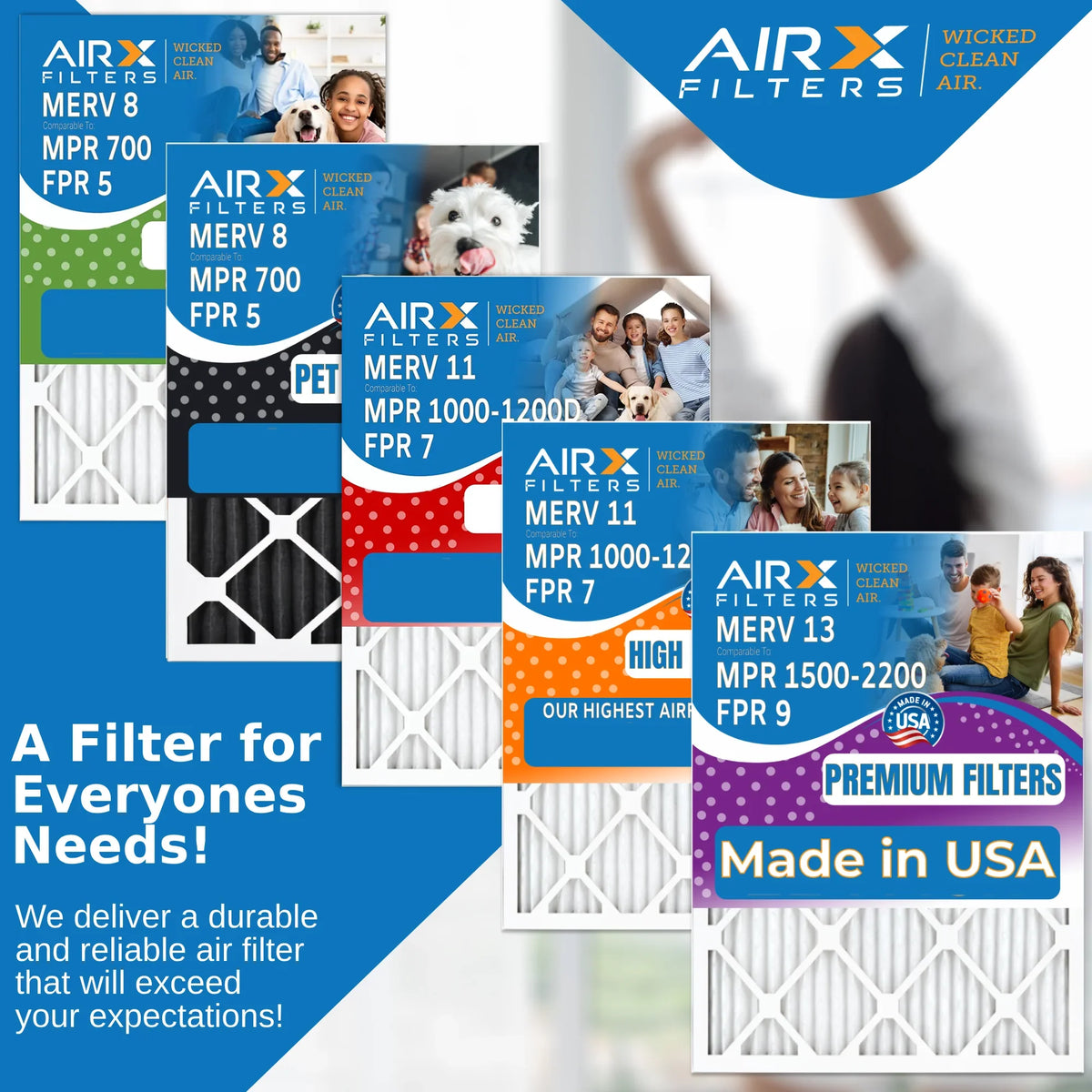 CLEAN Made 16x25x5 Pack - Compatible Air by FILTERS MERV 9 Bear 255649-105 AIR. MPR FPR AIRX Comparable 13 Furnace 16x25x5 1500 2 Filter Filter 2200 Air USA & with to WICKED Premium
