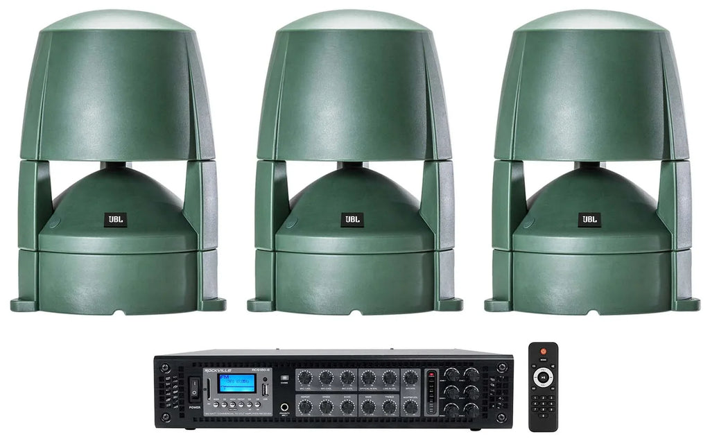 (3) Jbl Control 88M 8" Commercial 70V Outdoor Landscape Speakers + Amplifier