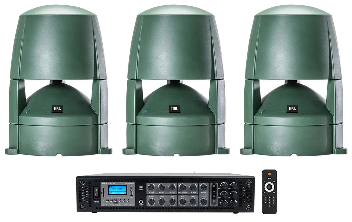 (3) Jbl Control 88M 8" Commercial 70V Outdoor Landscape Speakers + Amplifier