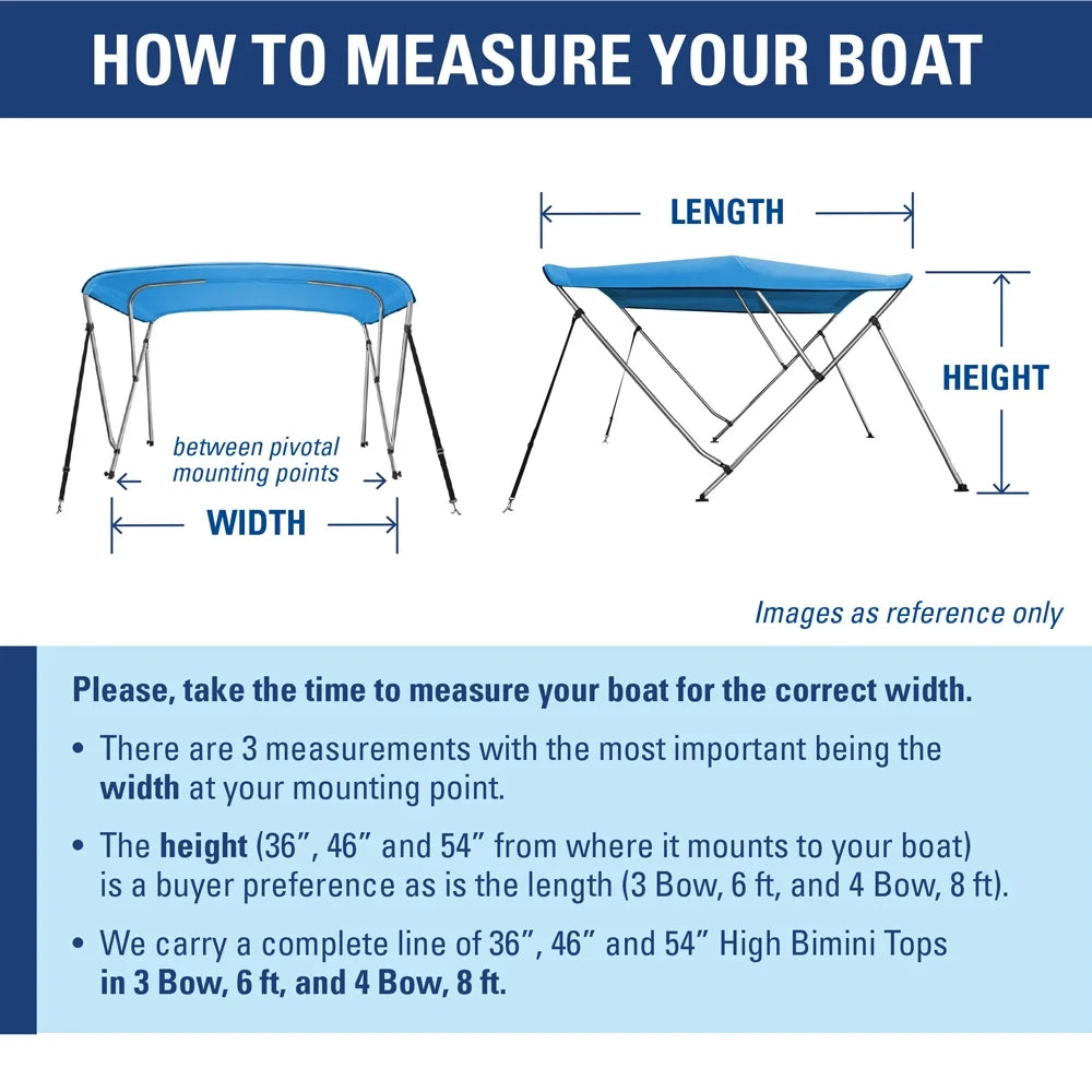 Bimini Top Boat Cover 46" High 3 Bow 79"-84" Wide 6' L Gray, W/ Rear Poles
