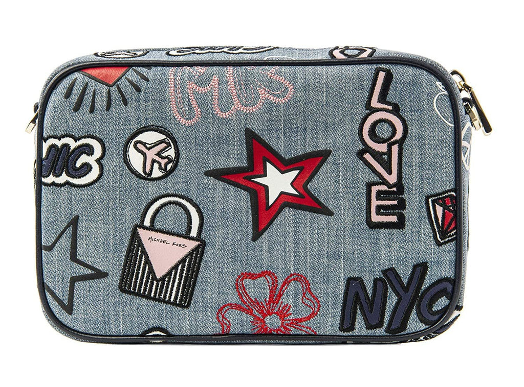 Embroidered Denim Ginny Kors Michael Crossbody Medium Bag New