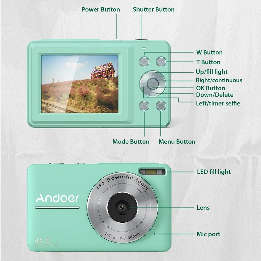 Andoer Portable 1080P Digital Video Camcorder 44Mp Auto Focus 2.5 Ips Screen 16X Digital Zoom -Shake Face Detect Smile Capture With 32Gb Memory 2Pcs Batteries Christmas Gift For Teens