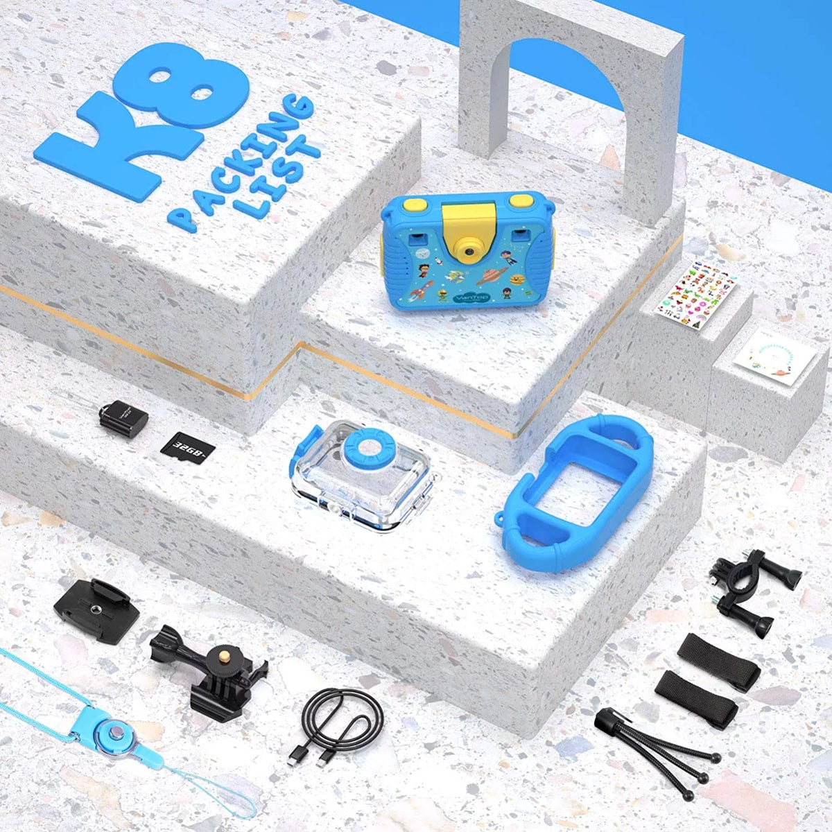 / 4 2.4 with Extra 1080P Camera K8 Silicon Screen, Video Junior 32GB Large Case Waterproof Fill Kids Recognition, Light, Selfie Face Blue inch Memory Kid-Proof 8MP Camera Games, Supported VanTop Card,