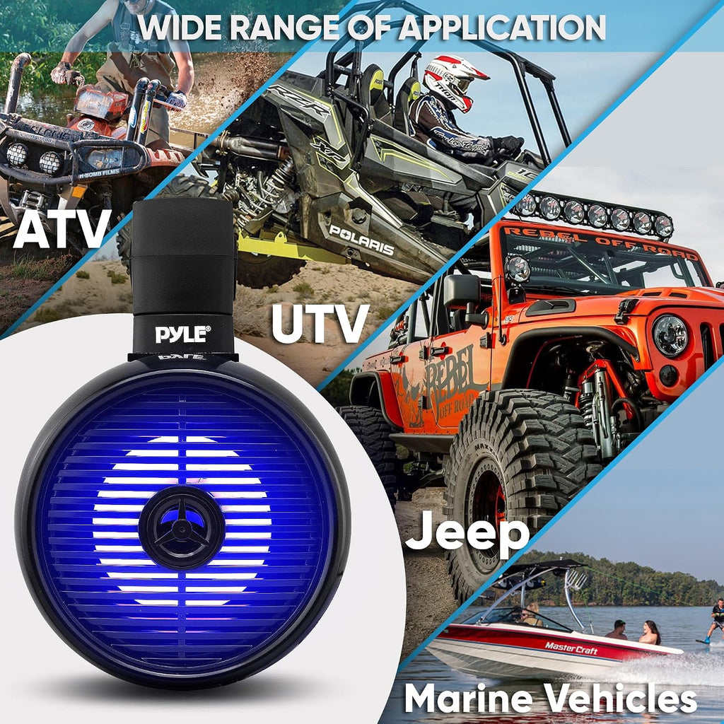 Pyle 6.5" Marine Wakeboard Bluetooth Speaker, Water Resistant 2-Way Mini Box Speaker System with LED Lights, Full Range Sound, ABS Construction for Boat or Off-Road Use, 9.45âx8.39âx12.48â Inch