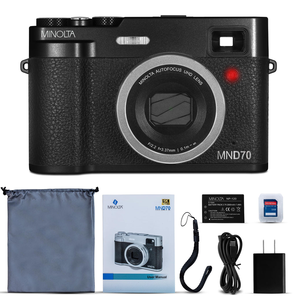 Minolta MND70 Retro 48MP Wi-Fi 5K Ultra HD Dual Lens Digital Camera - Gold/Brown