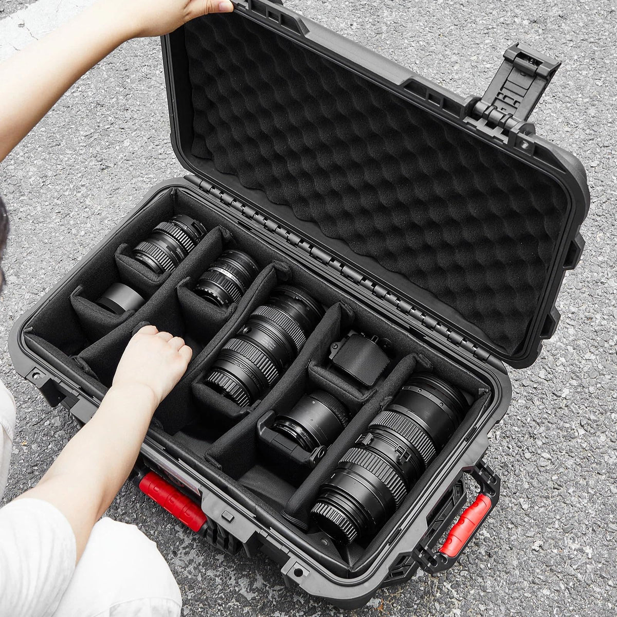Relaxweex Rolling Camera Hard Case with 15 Padded Dividers & Wheels
