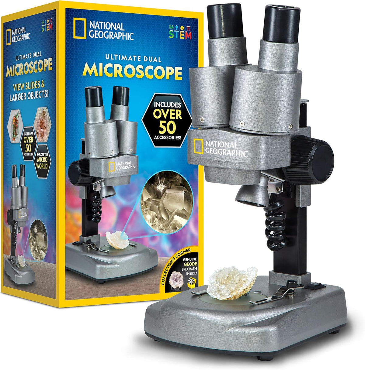 National Geographic Dual LED Microscope Science Kit for Kids Ages 8-12