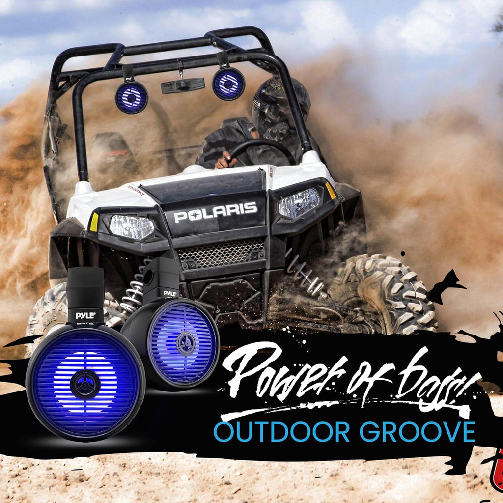 Pyle 6.5" Marine Wakeboard Bluetooth Speaker, Water Resistant 2-Way Mini Box Speaker System with LED Lights, Full Range Sound, ABS Construction for Boat or Off-Road Use, 9.45âx8.39âx12.48â Inch