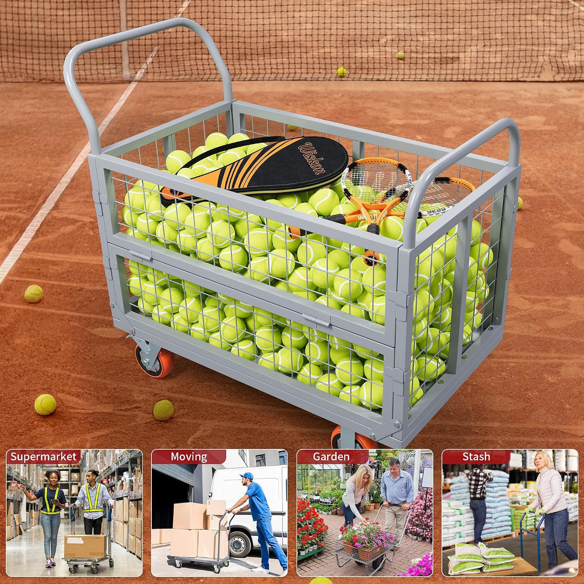 YITAMOTOR 2000lbs Platform Truck Cart w/Cage, 6-in-1 Foldable Flatbed Cart