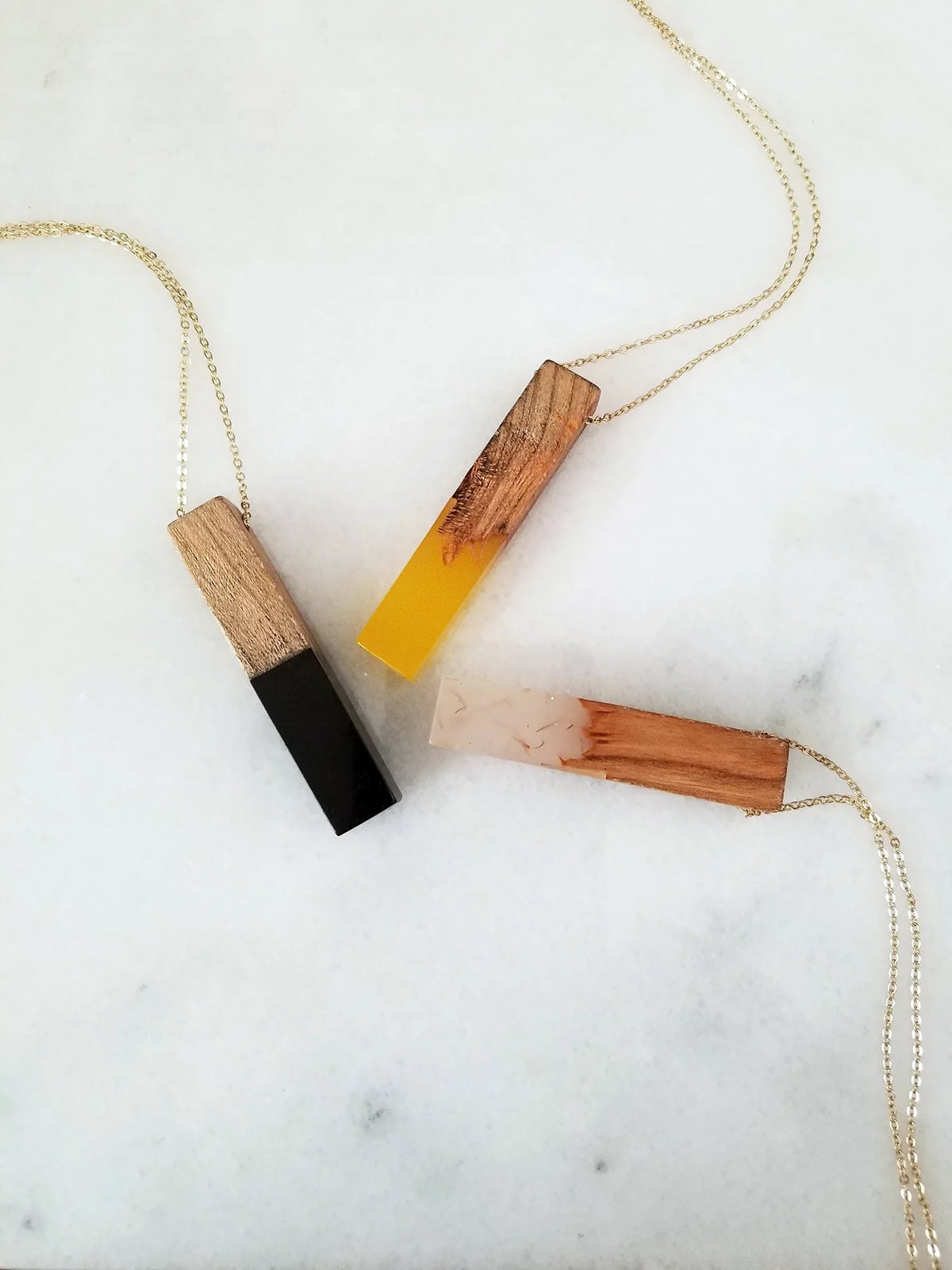 Wooden Gift | Bar Resin for Blue Boutique Wood Vertical Box Necklace Anniversary Inc Pendant Women Yellow