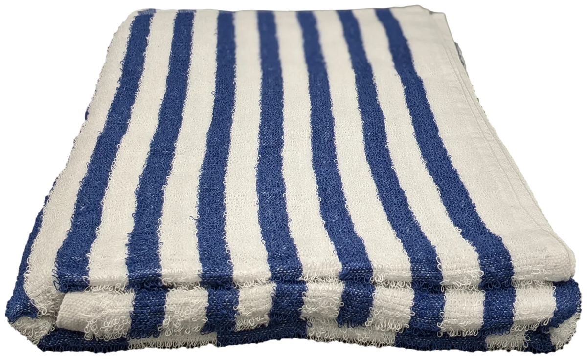 6 Pack Poolside Beach Pool Spa Towels Striped Blue/White 100% Ring Spun Cotton 30" X 60"