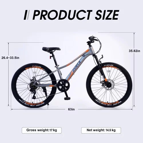 24 alloy Mountain Frame,10 inch shimano Boys for Frame and Girls Mountain fork,Aluminum bike,Suspension 7-Speed inch Bike