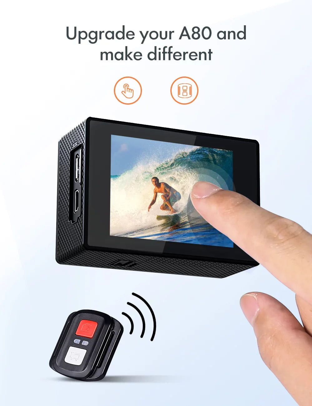 Skateboard A87 20MP Touchscreen WiFi Camcorder UHD Underwater Motorbike Apeman and Action Camera for Camera, 4K/60fps
