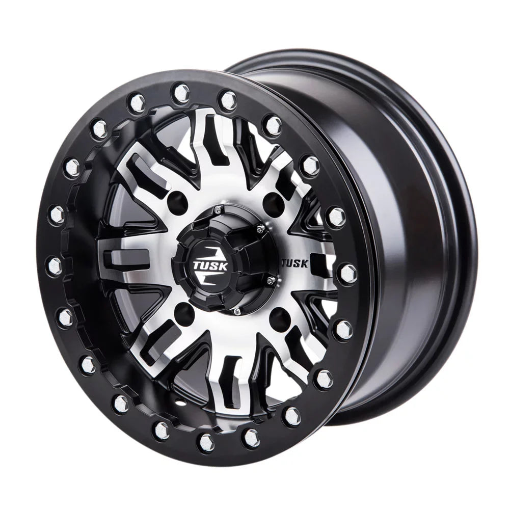 4/156 Tusk Teton Beadlock Wheel 14X7 4.0 + 3.0 Machined/Black For Yamaha Wolverine Rmax 4 1000 R-Spec 2022