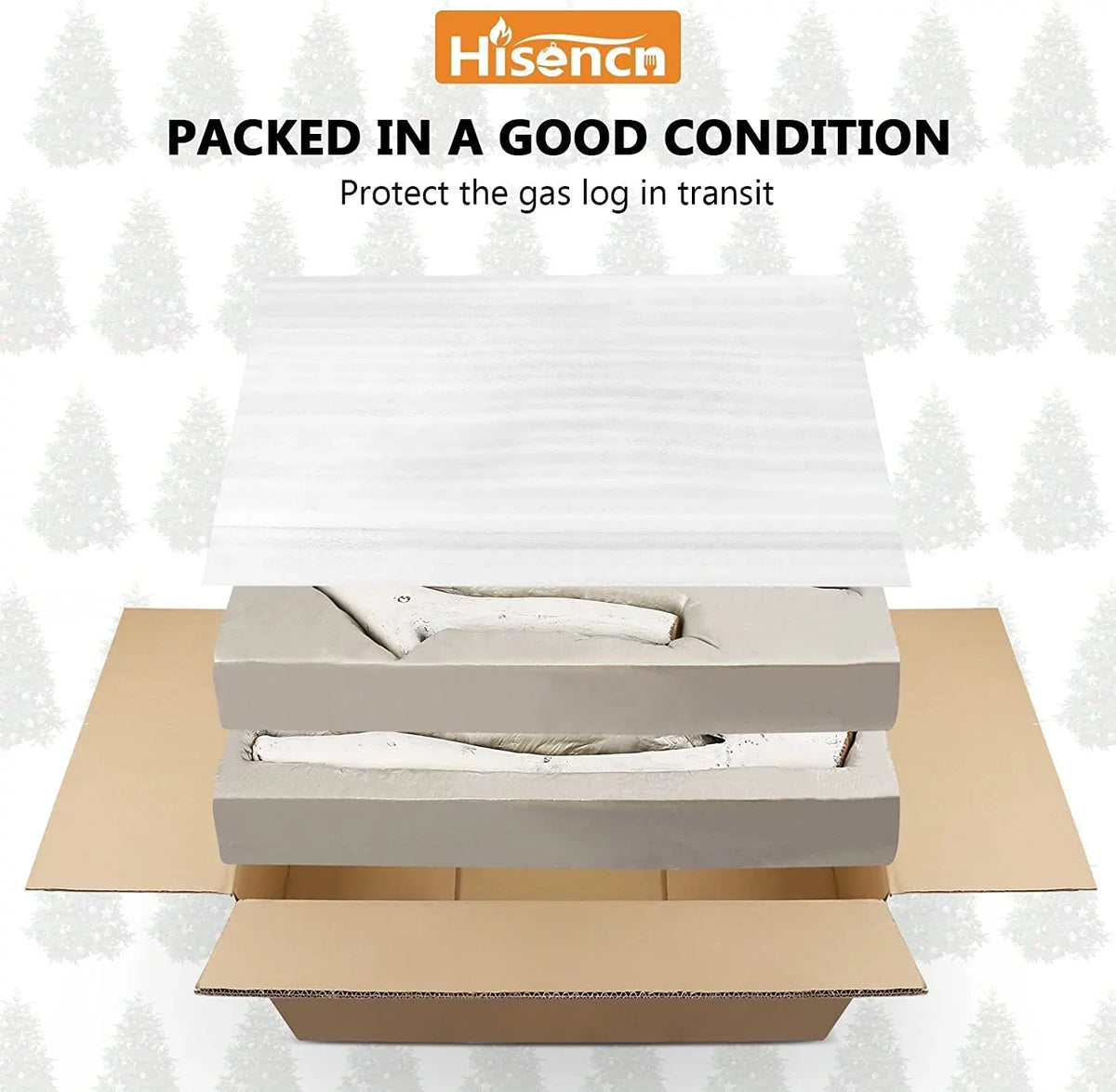Grisun 26.8" Large Gas Fireplace Logs, Ceramic White Birch Wood Logs For Indoor Inserts, Outdoor Firebowl, Fire Pits, Vented, Propane, Gel, Ethanol, Electric, Realistic Fireplace Decoration, 6 Pcs