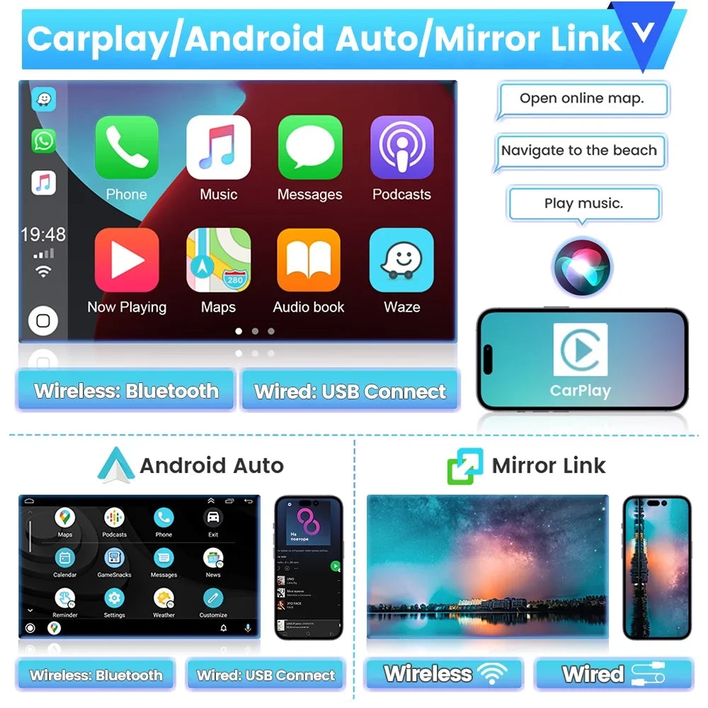 Carplay Podofo 1080P Link Wireless Touchscreen 2+32G Backup FM 9'' Bluetooth, Android WIFI Stereo for Mirror AHD GPS Radio Camry HD Car Hifi 2006-2011 Auto Camera