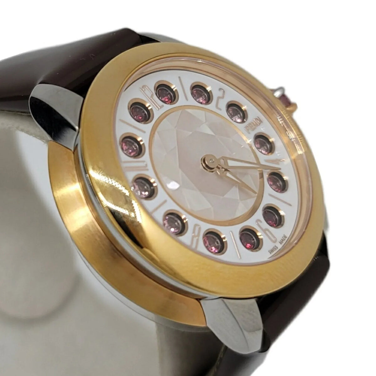 Pre-Loved Fendi Fendi Eye Shine Enamel Belt Ss 3 Colors Quartz Brown Watch Clock Fashionable Shell Black Spinel Topaz Women'S (Like New)
