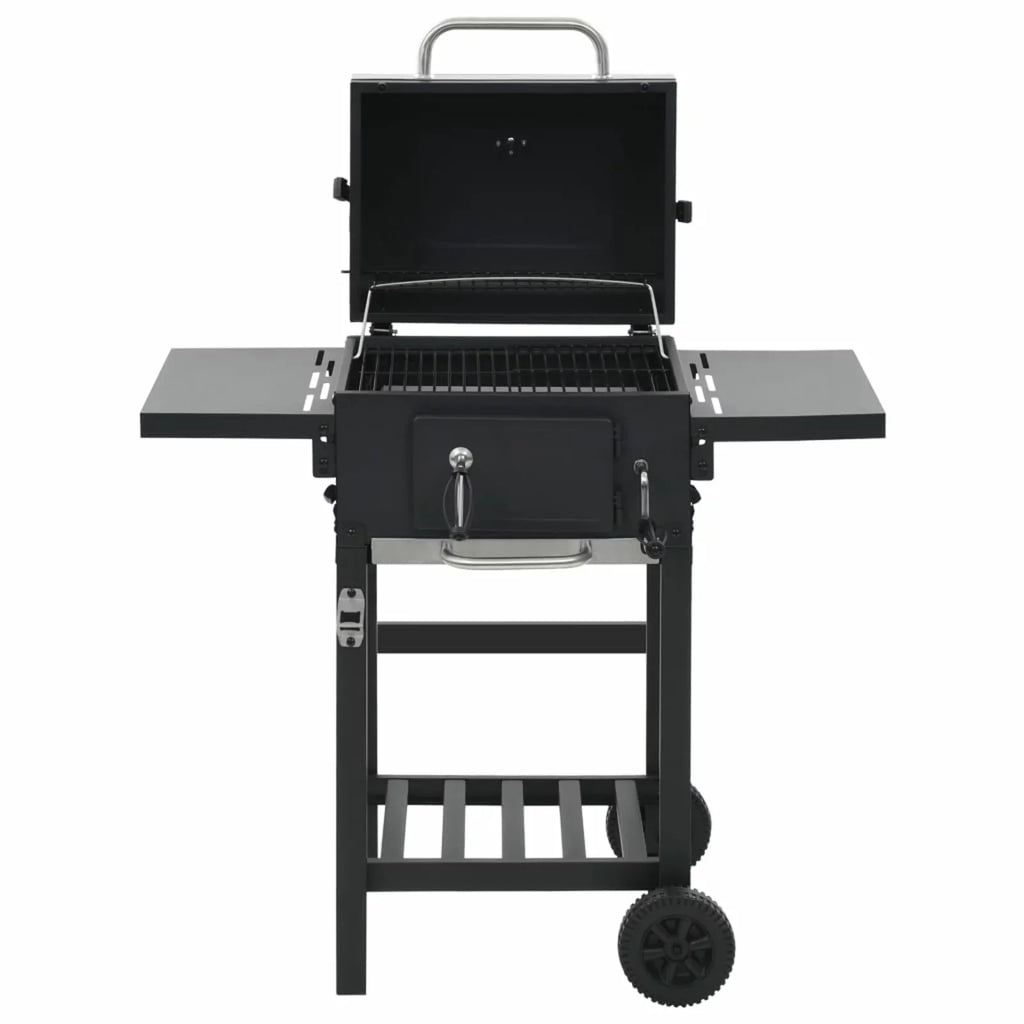Charcoal-Fueled Bbq Grill With Bottom Shelf Black