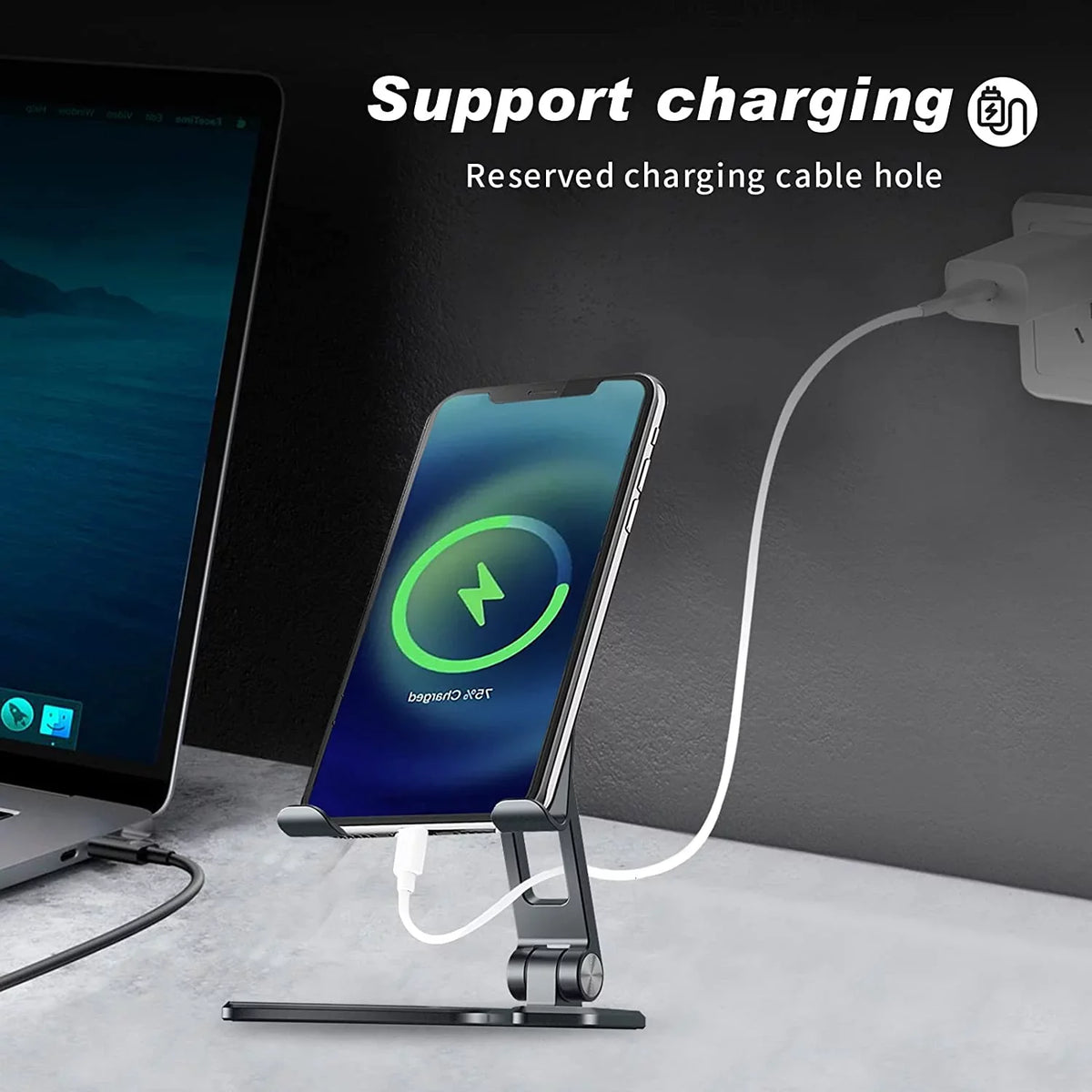 Foldable Mobile Phone Stand Holder, Can Reduce Neck Fatigue And Pain, Thickened Aluminum Desktop Stand Compatible With All Mobile Phones, Iphone, Desktop Accessories 4-8'' (Grey)