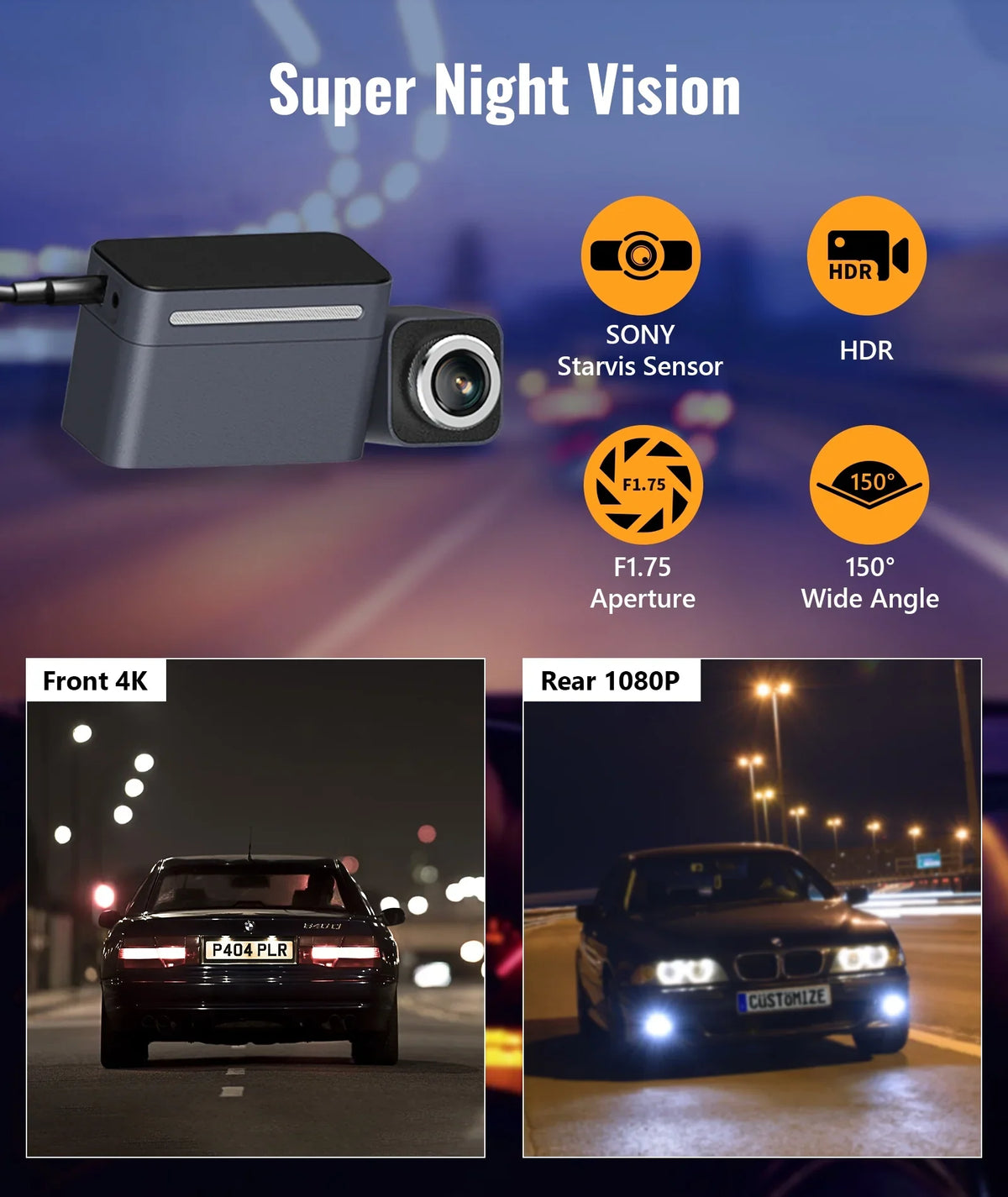 Recording, Device, Dual Avoidance Cars Vision, Loop C2M Rear, 4K+1080P OTA 4K for 5G - Super Collision GPS, APP ADAS, Update Built-in MINIEYE Dash Camera LCD, Cam WiFi AI Front 2.4'' Dash Night and