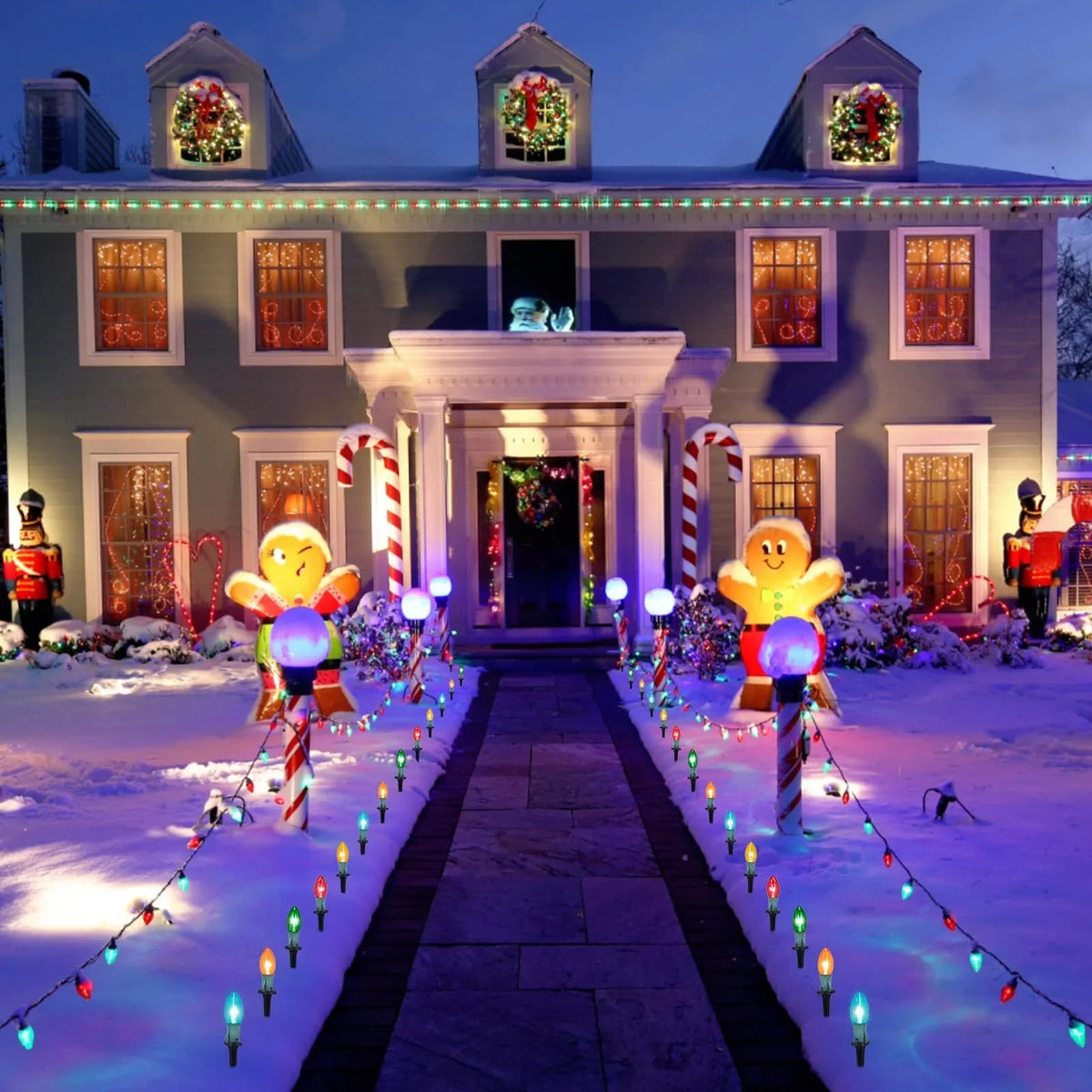 Alljoy Christmas Lights Outdoor C9 Christmas Pathway Lamp Patio Driveway Walkway Yard Stakes 51.5 Feet (2Sets)