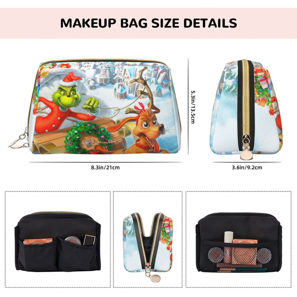 Toiletry Bag Cosmetic Bag Adventures Storage Christmas Grinch Pouch Portable The Organizer Makeup Leather Gift Travel Purse