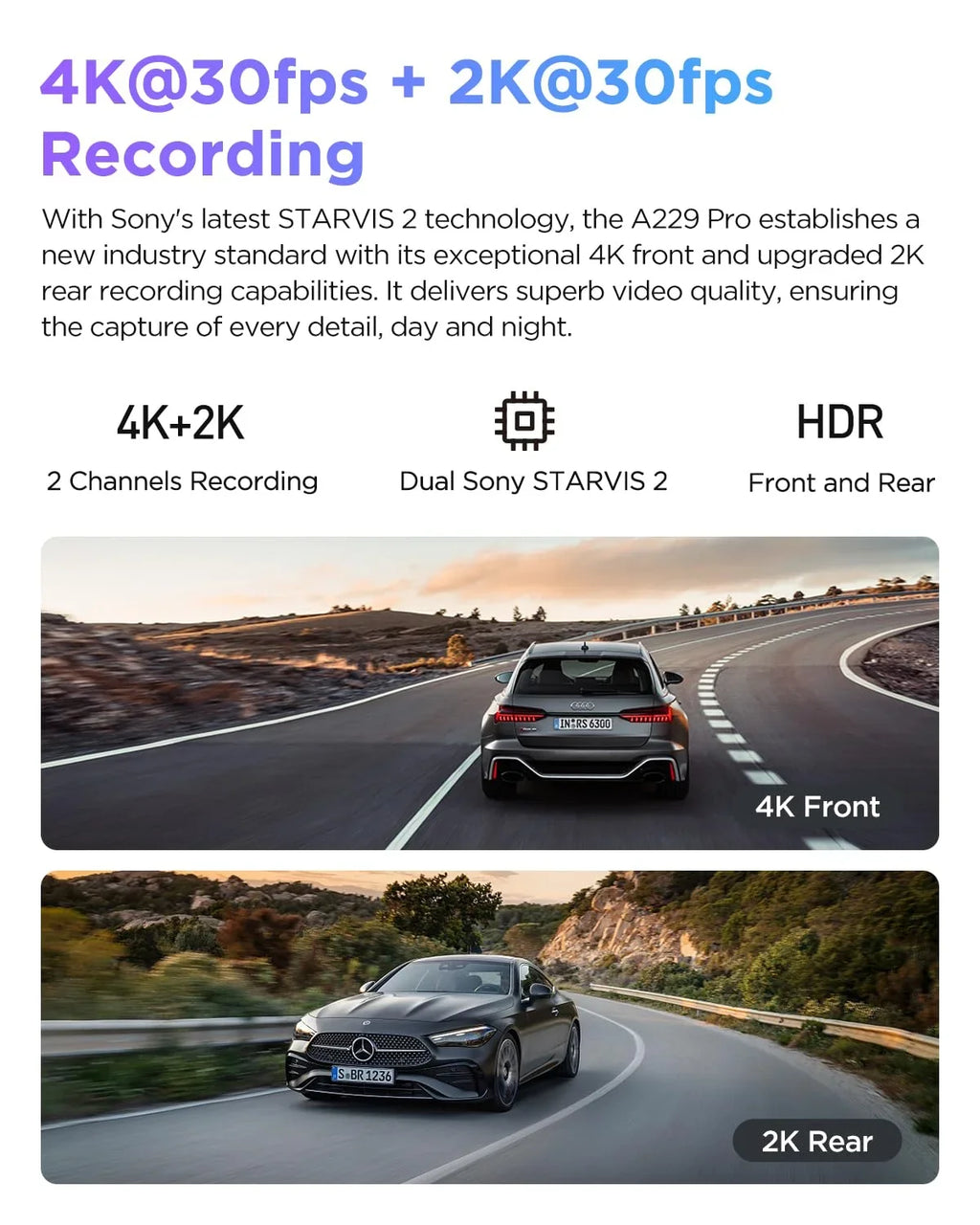 Viofo A229 Pro 2Ch Dashcam With Gps, Dual Starvis 2 Imx678 Imx675 4K+2K Front & Rear Car Camera 2 Lb