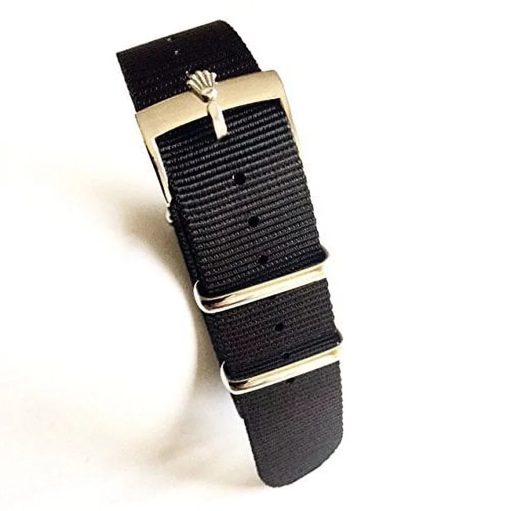 Black Polish Watch Replacement 20mm GMT Fit Submariner II Strap with Diver Buckle Nato Nylon Band