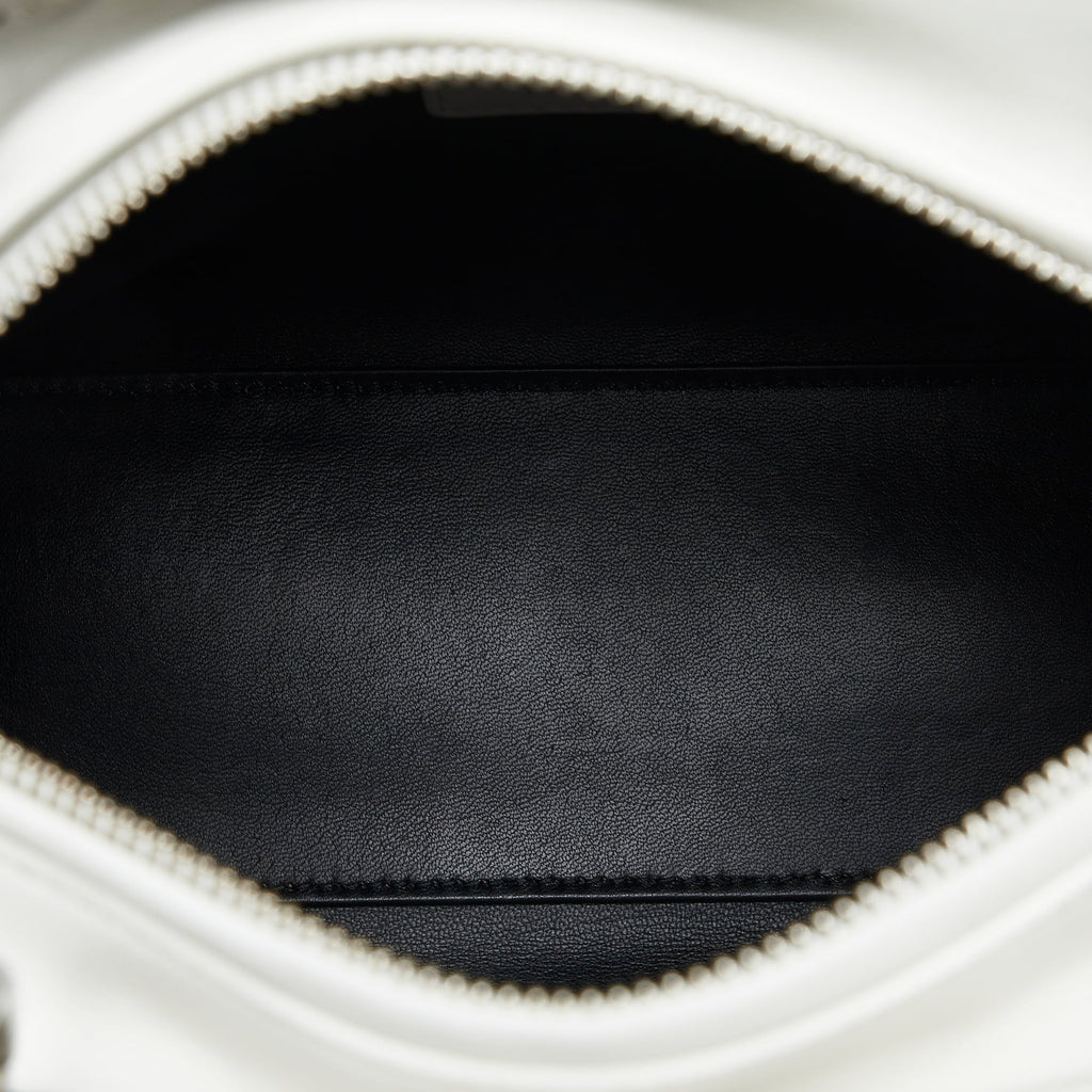 Dior White Lambskin Authenticated Leather Satchel Lady Unisex Pre-Owned Paradise (Good) Medium