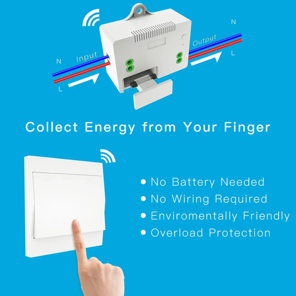 Switch Receiver Fixture Kit Control Wireless Remote Self-powered 110-230V and Switch