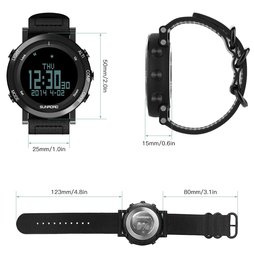 Sunroad Barometer Altimeter Compass Thermograph Weather Forecast Men Watch 50Meters Water-Resistant Multifunctional Sports Watch For Mountaineering Running Trekking Camping