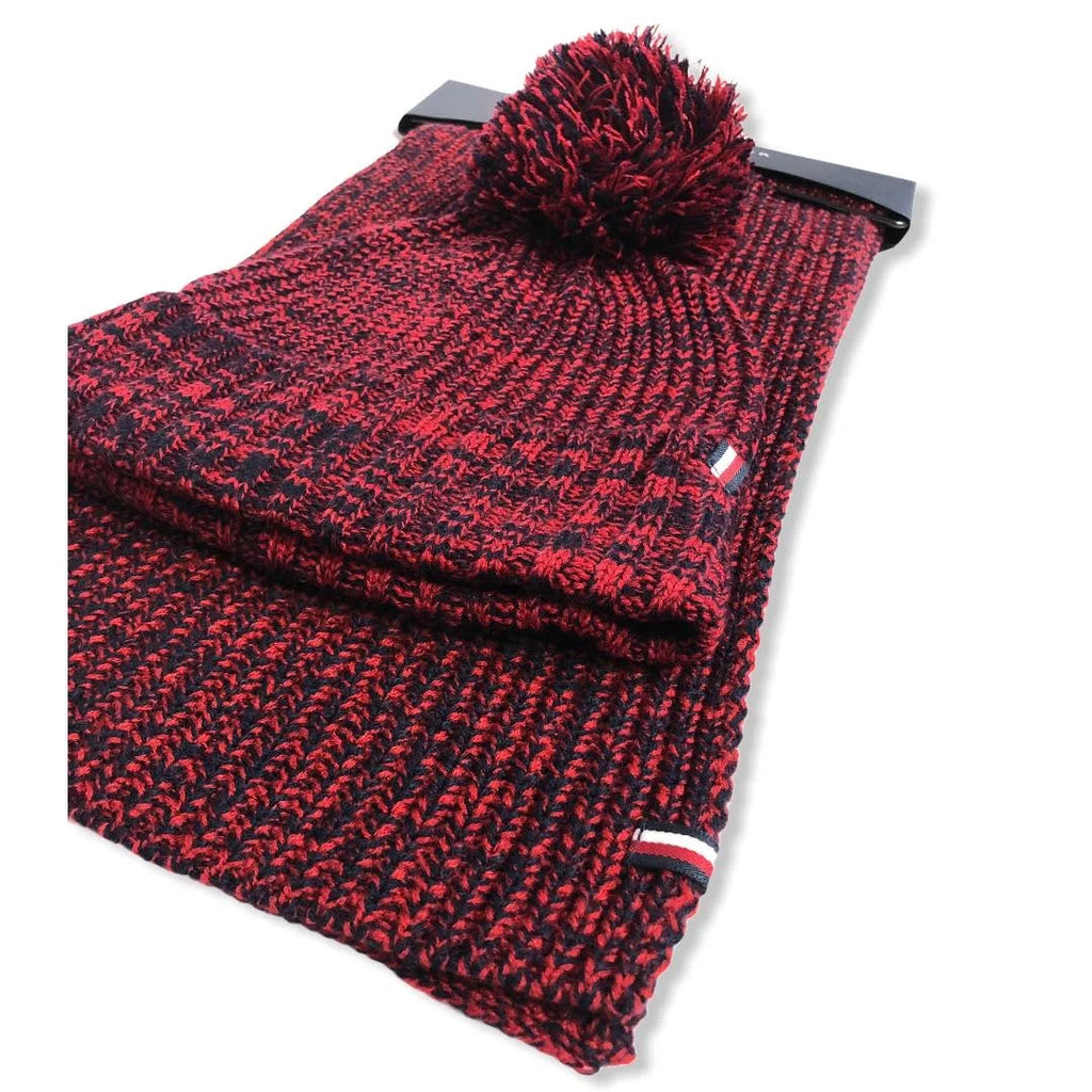 Tommy Hilfiger Logo Hat And Scarf Set Red And Navy