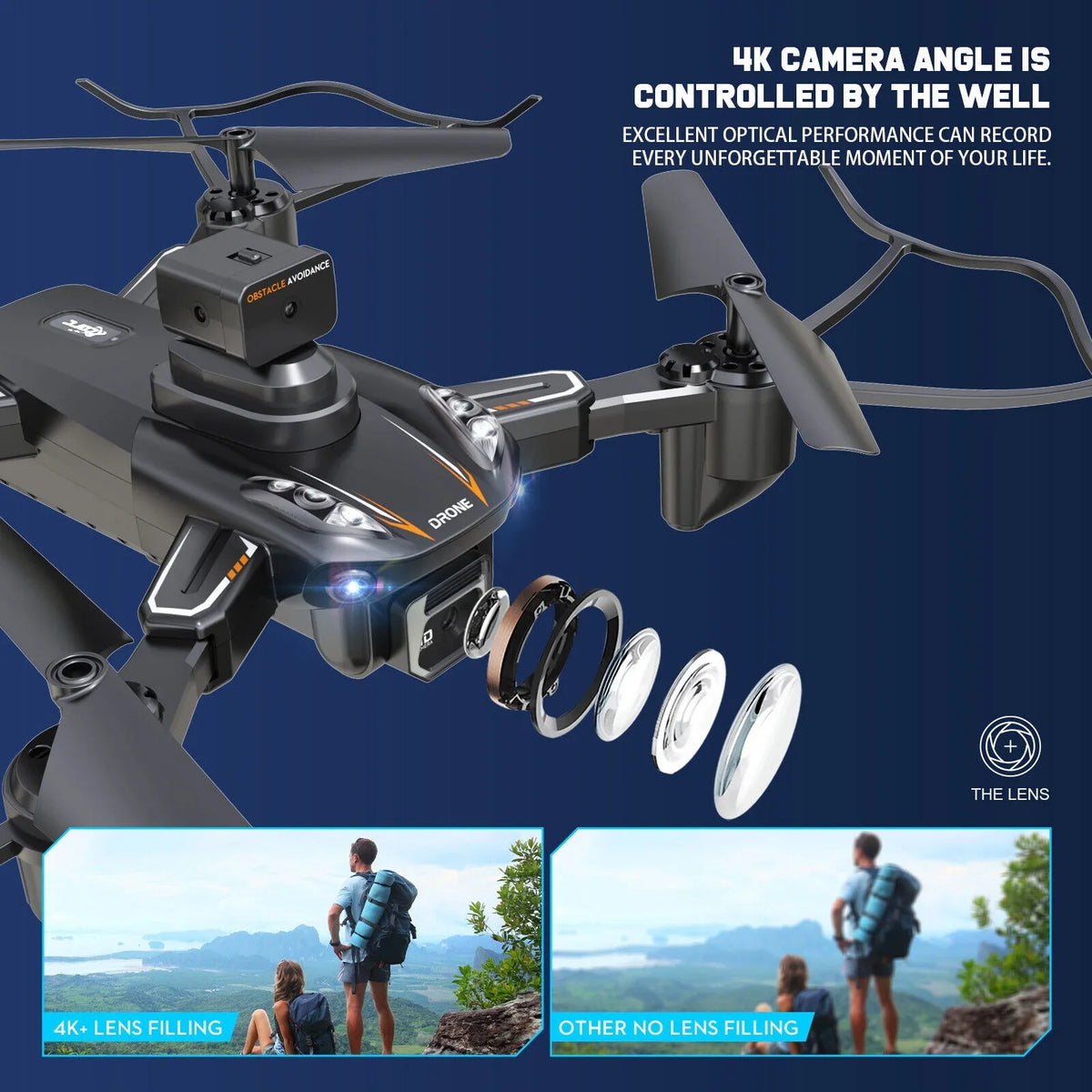 HD Avoidance 4K Obstacle Dual Camera Drone Technology JLLOM Design Foldable - Quadcopter with and