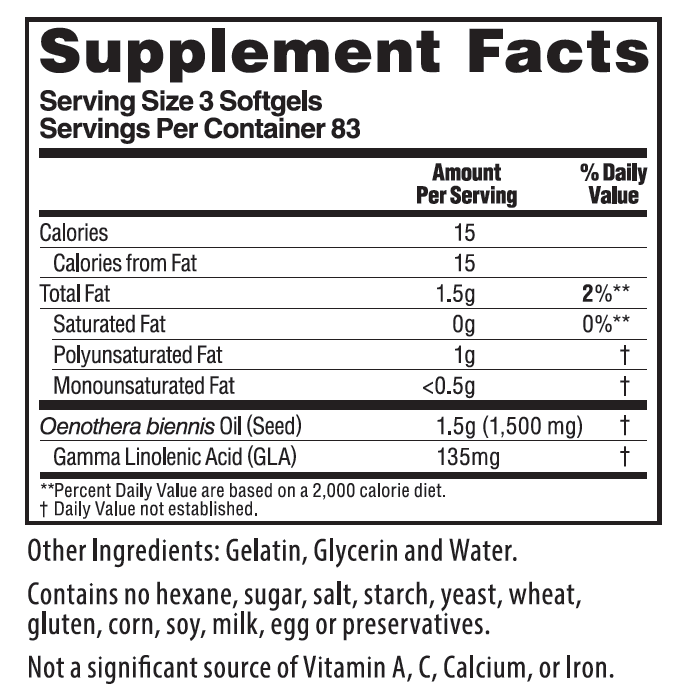 Oil Primrose Evening Softgels (Gamma-Linolenic GLA Metaboil 500 NaturalSlim -250 w/ & Acid)