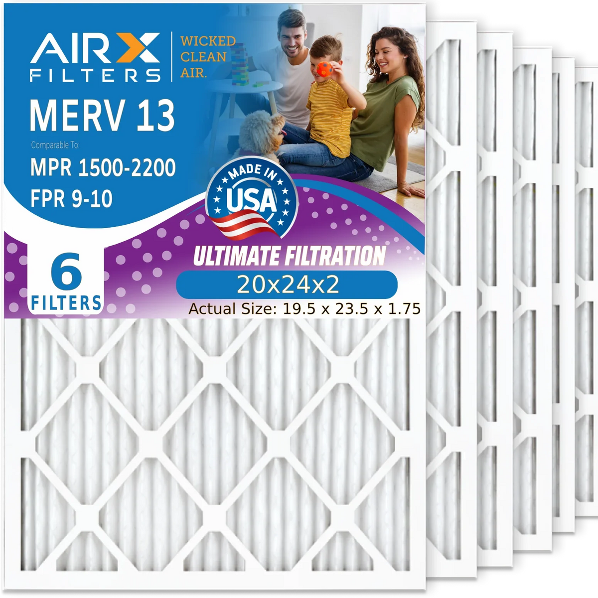 2200 to 1500 Conditioner Air CLEAN Filters Filter 9 AIR. FILTERS 13 20x24x2 20x24x2 Pleated HVAC & WICKED AIRX FPR MPR Filter Comparable Pack AC Air USA MERV Furnace Made by Electrostatic 6 Premium -