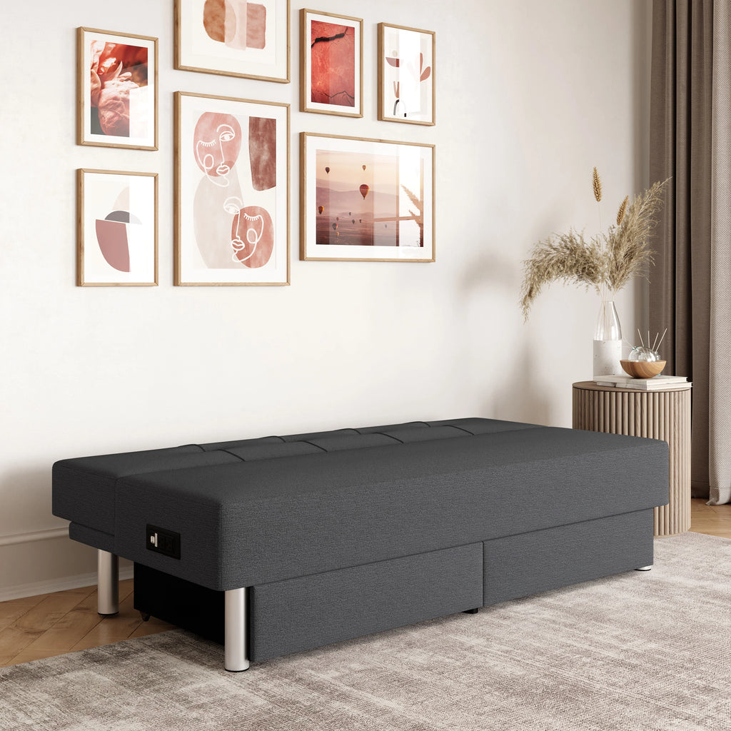Fabric with and Serta Windsor Storage Power, Gray Futon