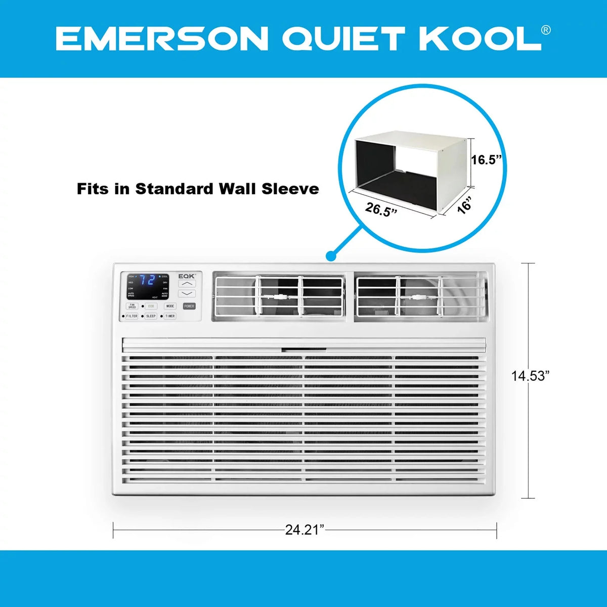 Emerson Quiet Kool 8,000 Btu 115-Volt Through-The-Wall Air Conditioner With Remote, White