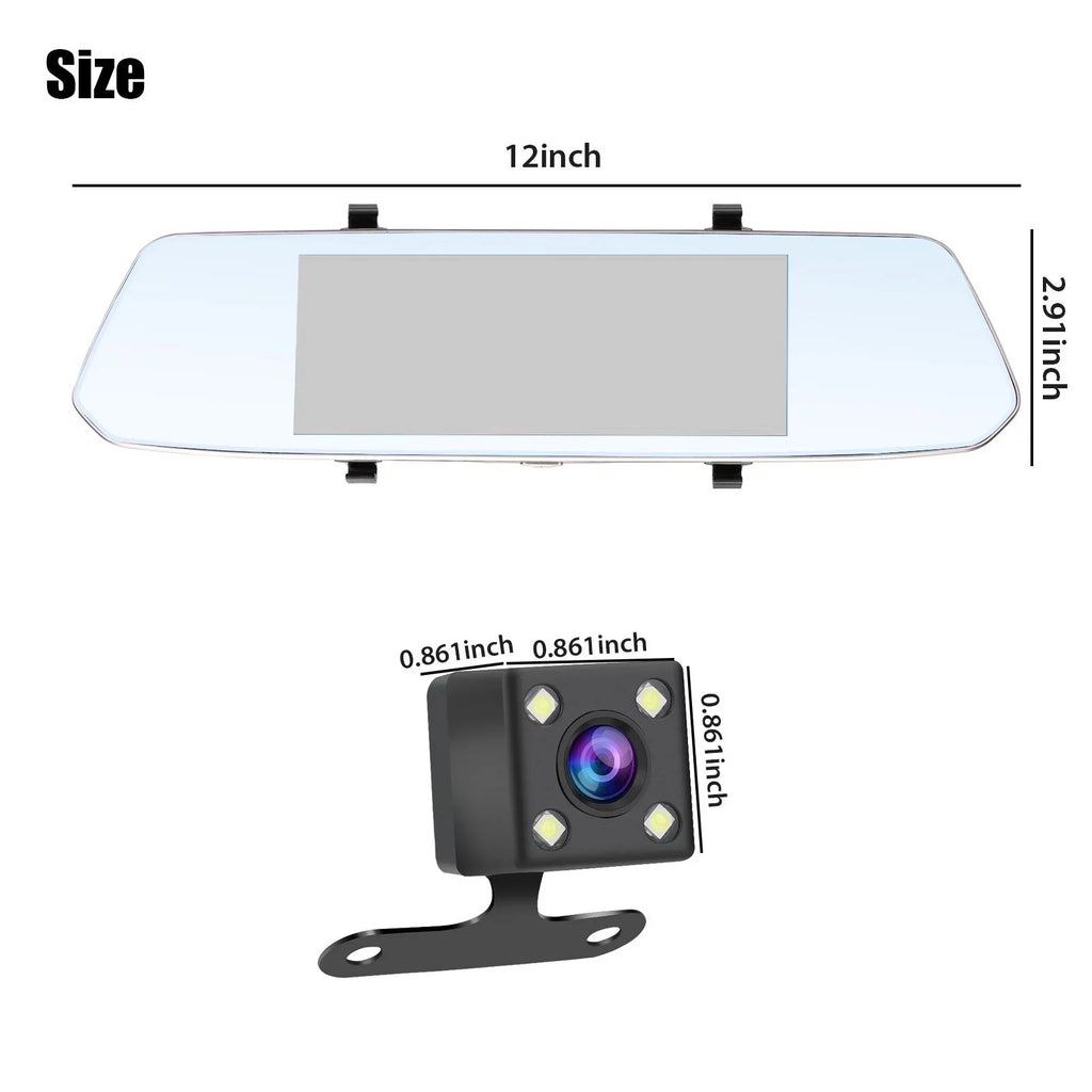 Lens and for View Wide-Angle Car Dual Mirror Vision, Dash Screen Cars, with Camera Touch Cam G-Sensor, Detection, Night 1080P EEEkit Mirror Camera Front 7inch Camera, 170° Rear Motion Dash