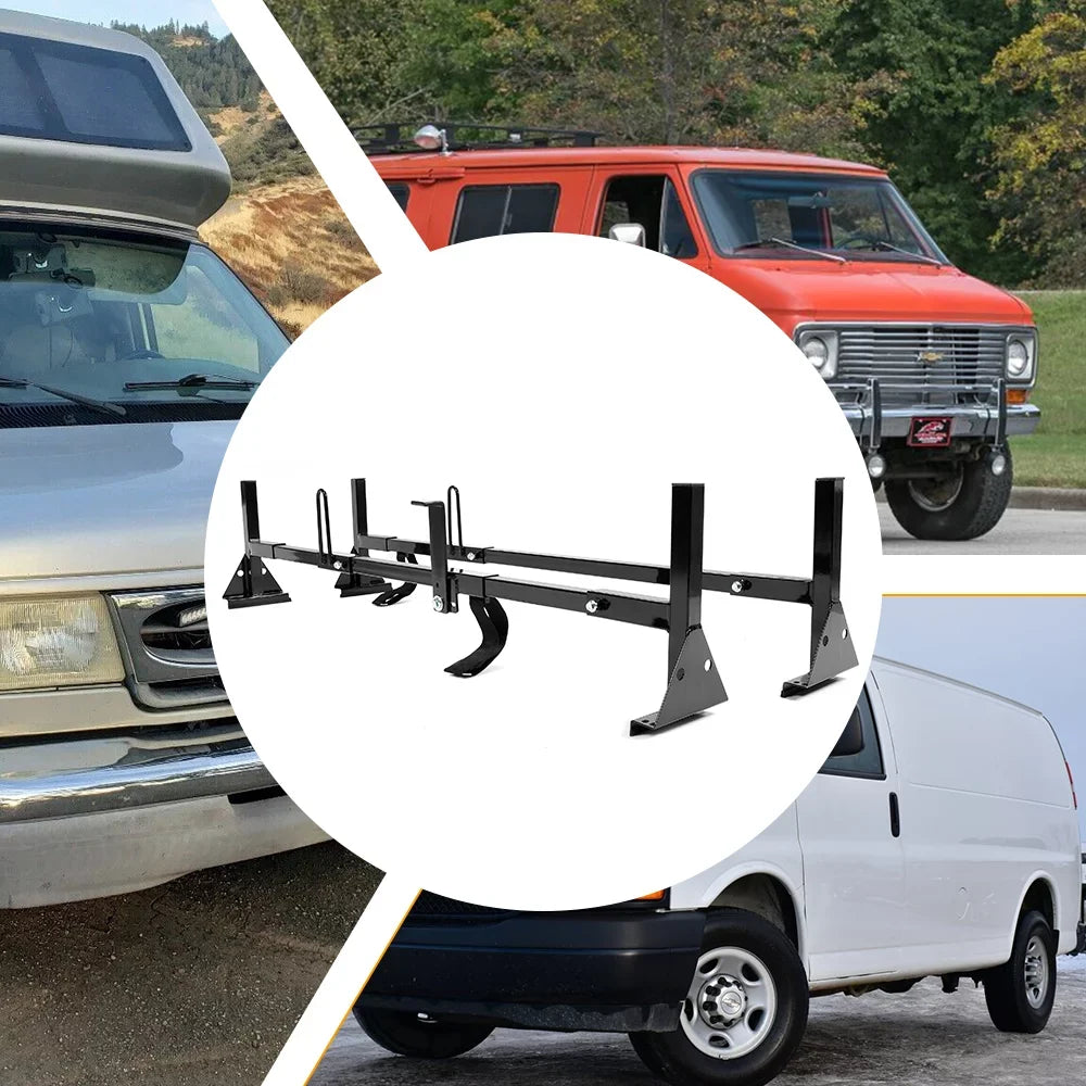 Vans Kojem for Express Universal Steel Adjustable 68"-75" Mount GMC Rack Rack Savana Bars E-Series Roof Chevy Ladders Full-dimension 2 Carry