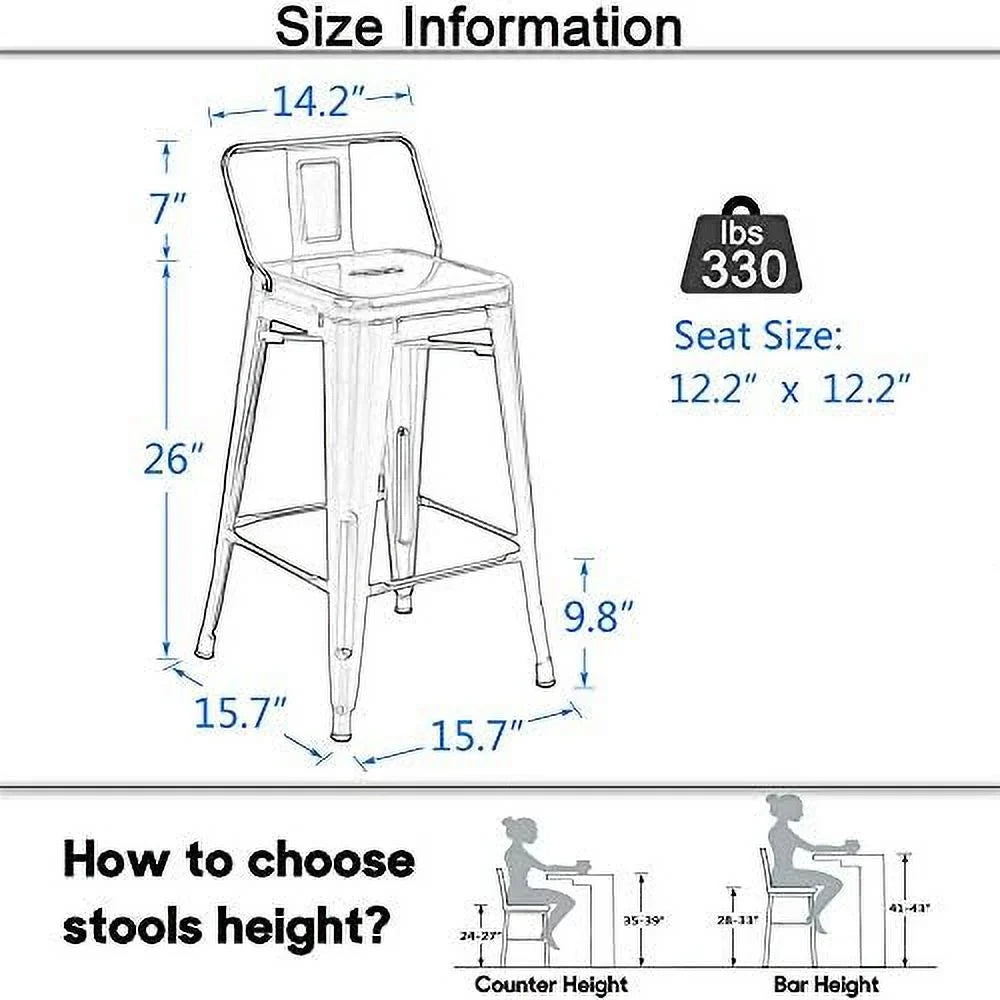 Spboomlife Metal Stools Set Of 4 Barstools Counter Height Stools With Back Industrial Stools Indoor Outdoor Kitchen Dining Chairs Modern Chairs Distressed Navy Navy 24Inch Stools