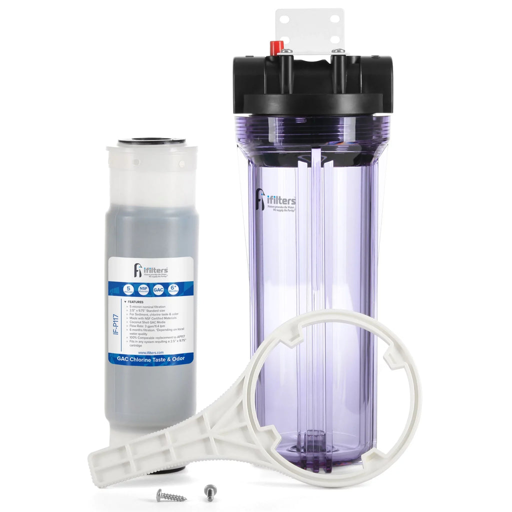 Housing Filter Rust Clear Cartridge w/ Comparable Included, Whole 3/4" & House CTO iFilters Ports AP117 Filter Sediment,