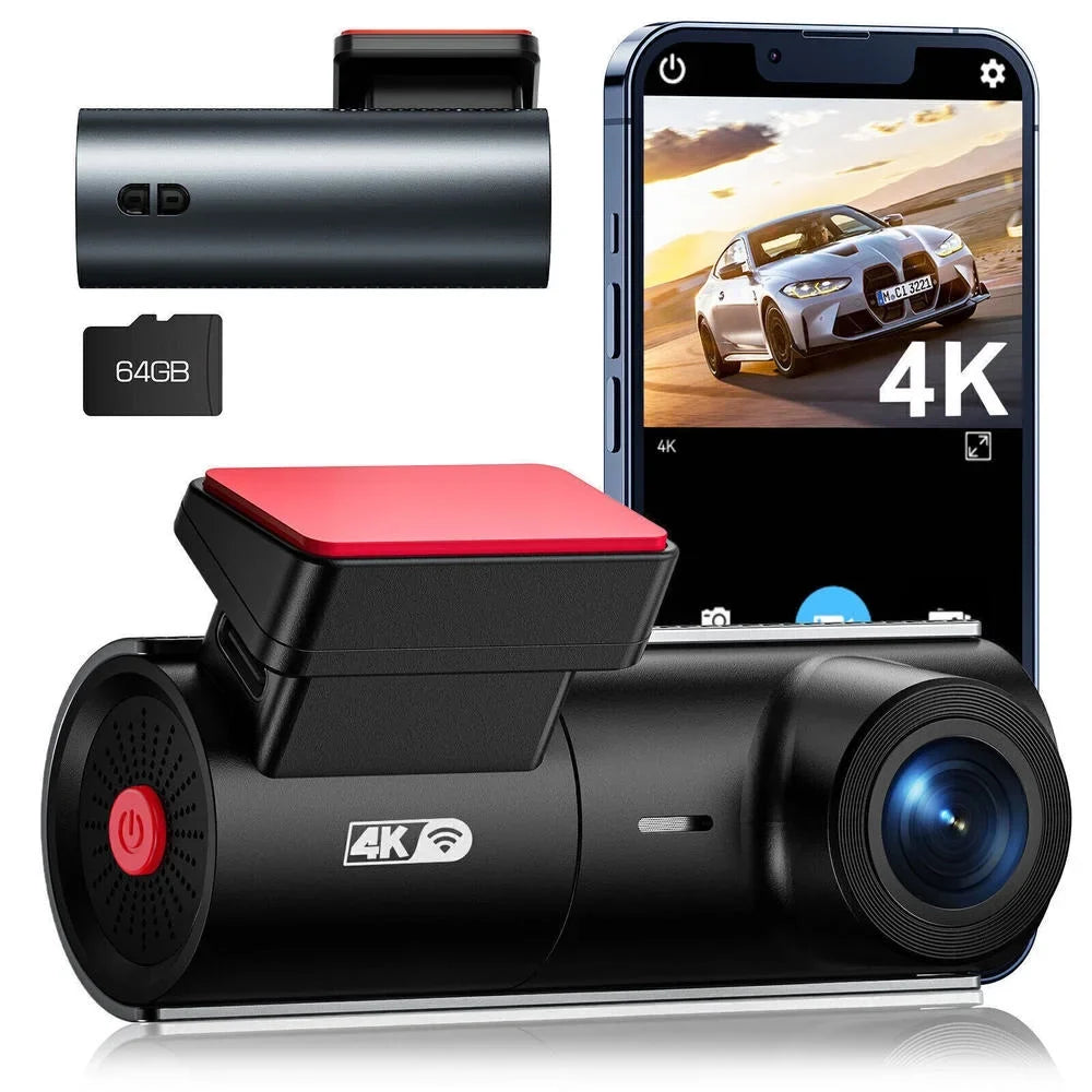 Uhd 2160P Dash Cam 4K Wifi Smart Dash Camera Night Vision Car Camera 64Gb Card