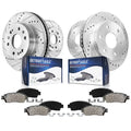Detroit Axle - Brake Kit For Chevy Gmc Silverado Sierra 1500 Suburban Yukon Xl Avalanche Tahoe Cadillac Escalade Esv Ext Drilled & Slotted Brake Rotors Ceramic Brakes Pads Front And Rear