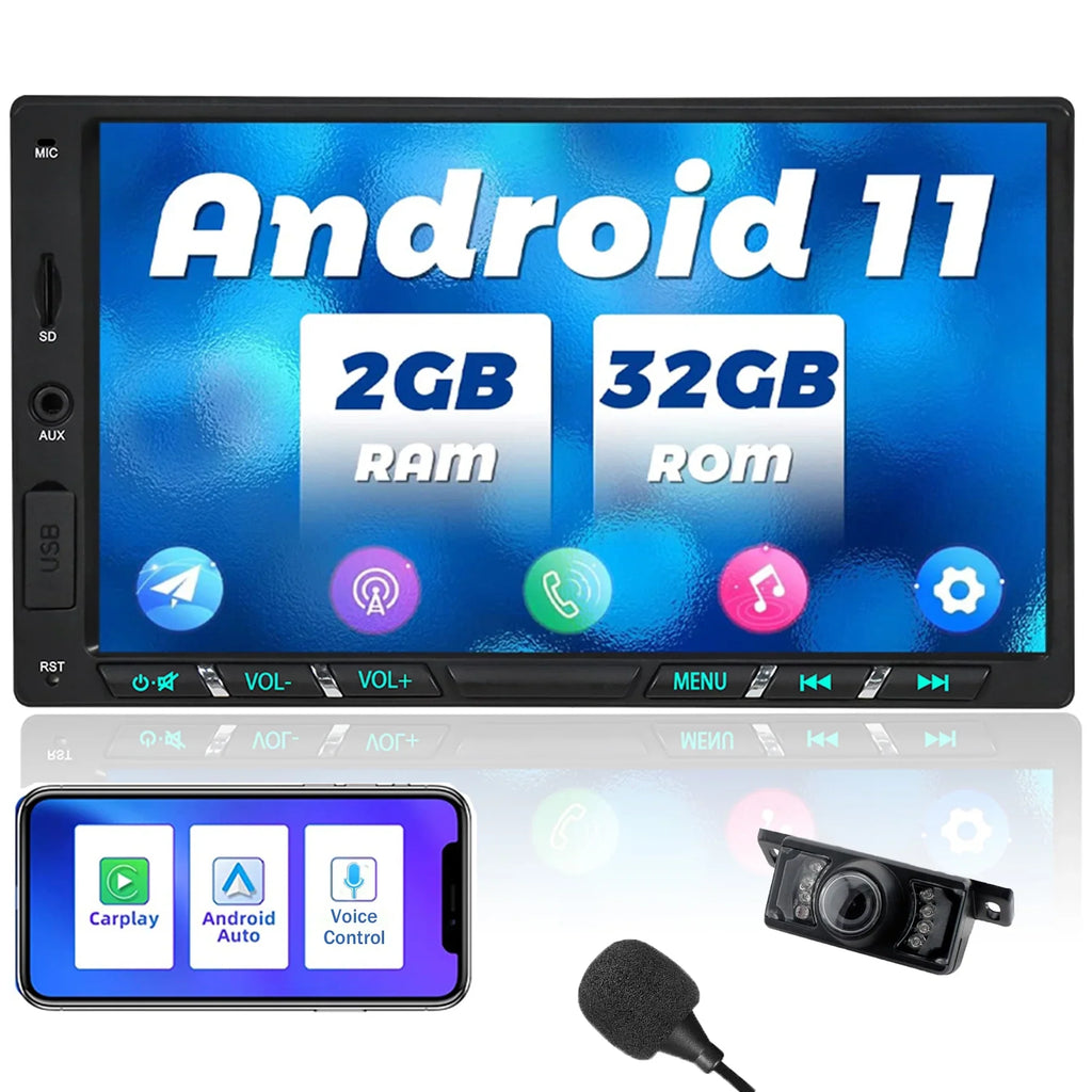 Android 11 Car Stereo With Wireless Apple Carplay Double Din Android Auto Car Radio 7 Inch Ips G+G Touch Screen Bluetooth Wifi Gps Navigation Mirrorlink Dsp Octa Core Backup Camera