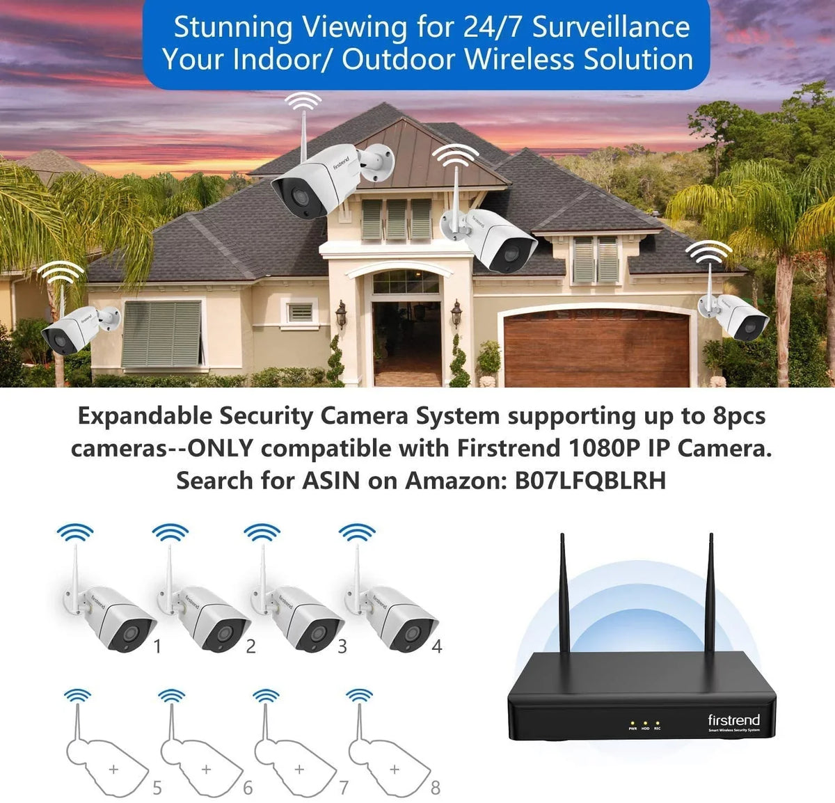 Security Detection HD Wireless exterior 1TB 3MP HDD Night Motion for Home System App 1080P Camera 8CH Cameras Vision 4pcs Systems with Video Surveillance Security Indoor Free Full Wireless,Firstrend