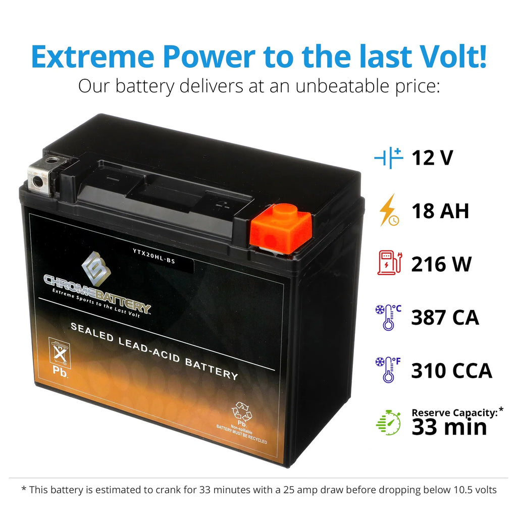 12 (20HL-BS Jet YTX20HL-BS CCA) Volt,18 for Battery Stx Battery Ski 310 Sts Kawasaki 2001 Ah, Chrome Jt900